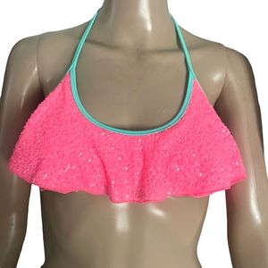 Victorias Secret Neon Sequined Flounce  Bikini Top/Swim Size L